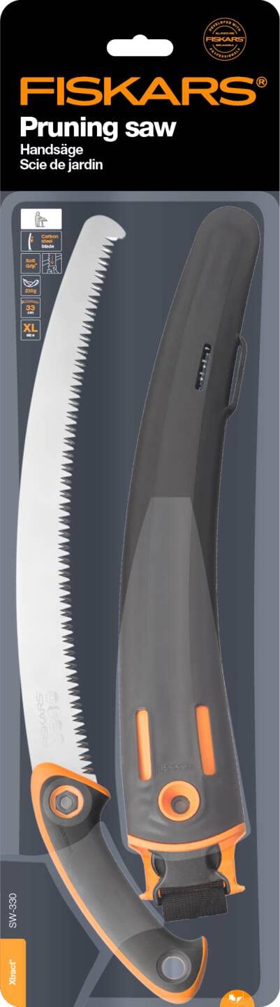Fiskars Seghetto professionale per legno fresco, Dentatura grossa, Lama in acciaio di qualità, Nero/Arancione, SW-330, 1020199