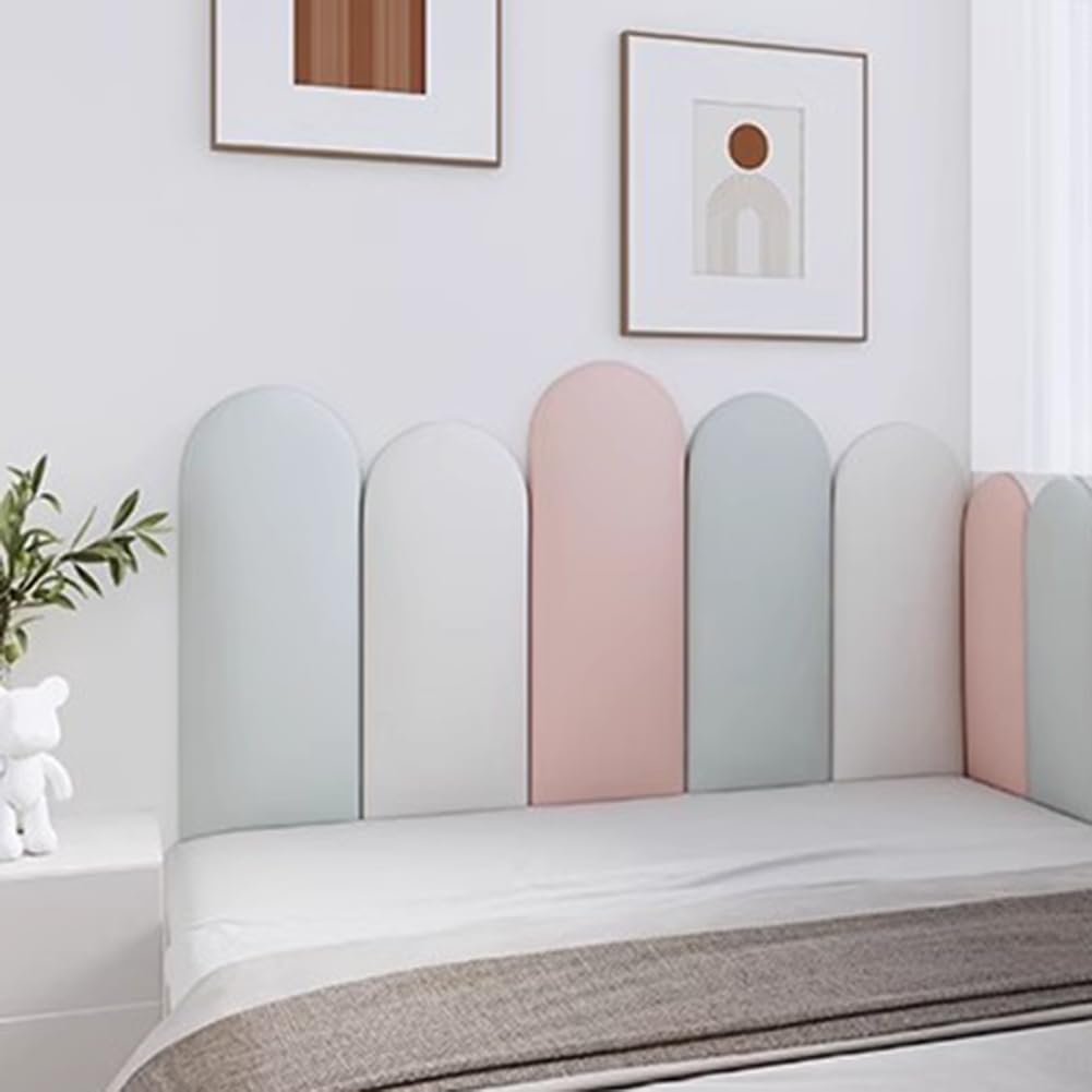 MESOVFCA 3D Upholstered Wall Panels, Peel and Stick Headboard for Kids, Anti-Collision Bed Backsplash Panels
