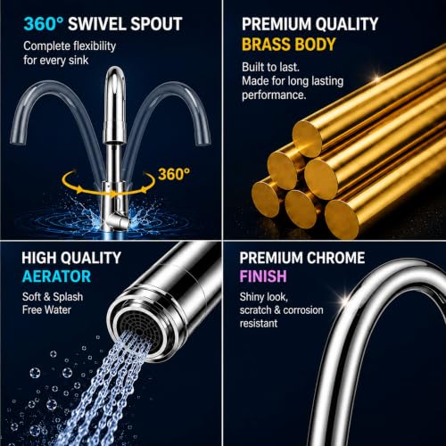 Image of Tap Swan Neck with 360 Degree Rotation, Single Lever Kitchen Sink Faucet, Flexible Gooseneck Water Tap, Chrome Finish, Mixer Tap for Kitchen Sink | Modern Design Taps | Wash Basin Tap | Pillar Tap