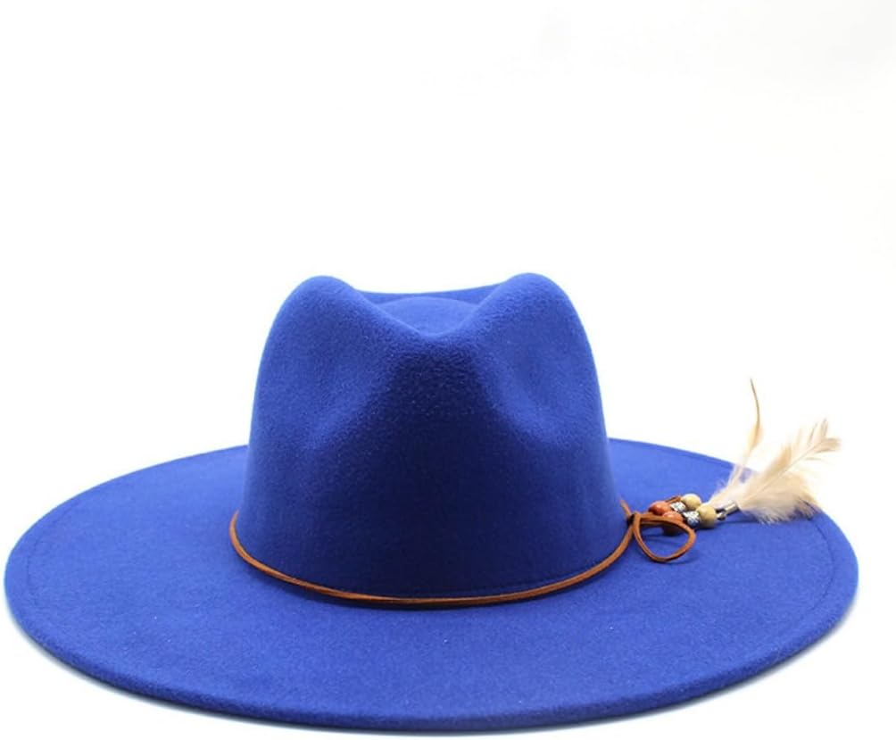 Classic Western Wool Felt Fedora Hat, Yellow, 2-inch Brim, 5-inch Crown, Feather Accent