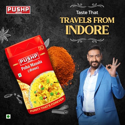 Image of Pushp Poha Masala 100 g | Pack of 5 | Perfect Poha Seasoning Sprinkler | Authentic Indori Flavor for chat, fruits & raita | No Extra Spices Needed | Breakfast & Snacks |