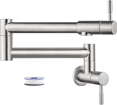 RANRAO Solid Brass Wall Mounted Kitchen Faucet - Two Holder Single Hole Pot Filler With Swivel Folding Retractable Rotary Stretch Basin Sink Tap for Home and Hotel