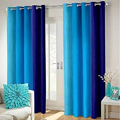 Image of Heavy Polyester Digital Floral Grommet Printed Eyelet Curtains of Door & Window for Living Room Home Dining Hall and Bedroom Set of 2 (LONGDOOR- 8 Feet, Blue)