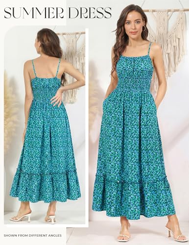 Image of GRACE KARIN Summer Dresses for Women 2026 Vacation,Smocked Floral Maxi Dress,Boho Beach Sundress with Pocket Fashion Clothing