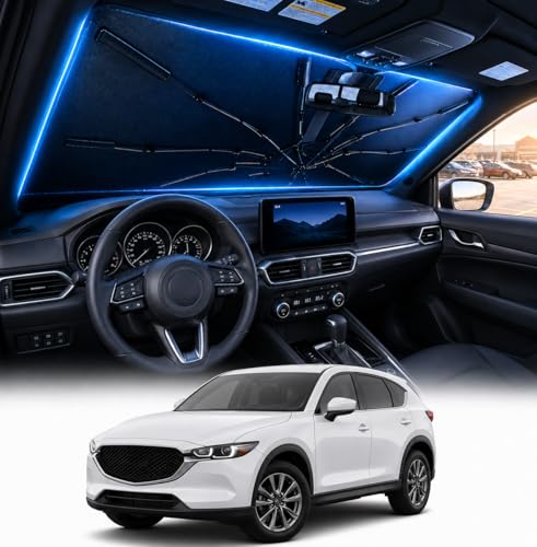 [2026 Upgraded] DooGooCoo Windshield Sun Shade Umbrella for Mazda CX5 2017-2025 2026 [100% Sunlight Blocked Cooling Ice Crystal] Sunshade for Car Windshield for CX5 Sun Shade Custom Fit for CX 5.