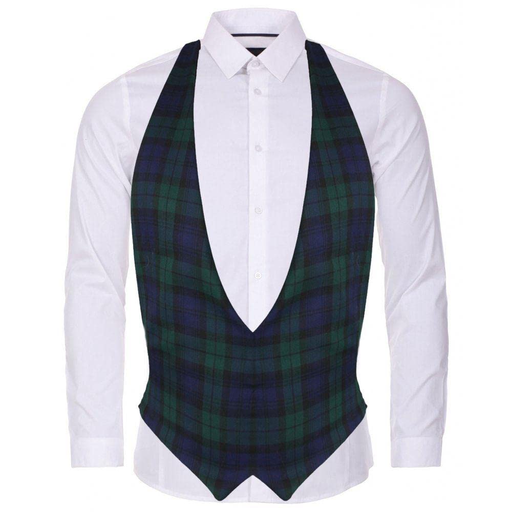 The Dragons Den Men's Blackwatch (Black Band) Adults Traditional Tartan Backless Waistcoat Burns Night Hogmanay Scottish Themed Fancy Dress [Blackwatch L-Xl Bb]