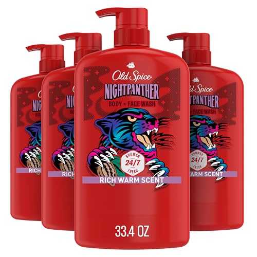 Image of Old Spice Cleansing Body Wash for Men, 3X Defense, 24 /7 Shower Fresh with Lasting Scent, 2-in-1 Body & Face Wash, NightPanther with Rich Warm Scent, 33.4 (Pack of 4)
