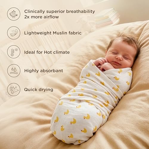 Image of Mee Mee Premium Muslin Baby Swaddle Blanket for Newborn | Bio-Affinitive Fibers | Non-Cytotoxic & Highly Porous Fabric | 2X Breathability, Ultra Soft, Lightweight | Ideal for Hot Climates