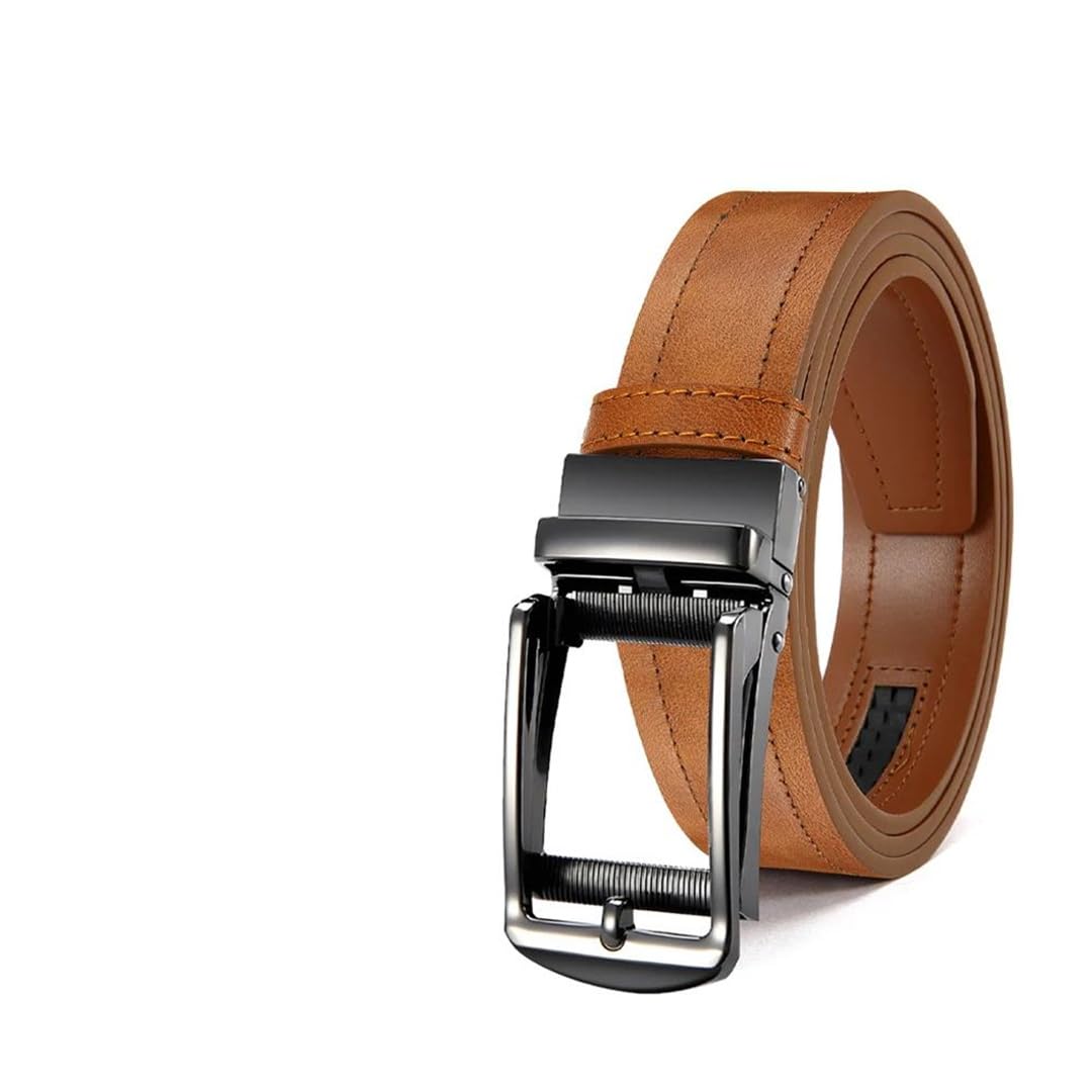 Yeuyyben Cinturón de trinquete de piel sintética para hombre con hebilla automática, cinturón de diseño casual de negocios, color negro y marrón