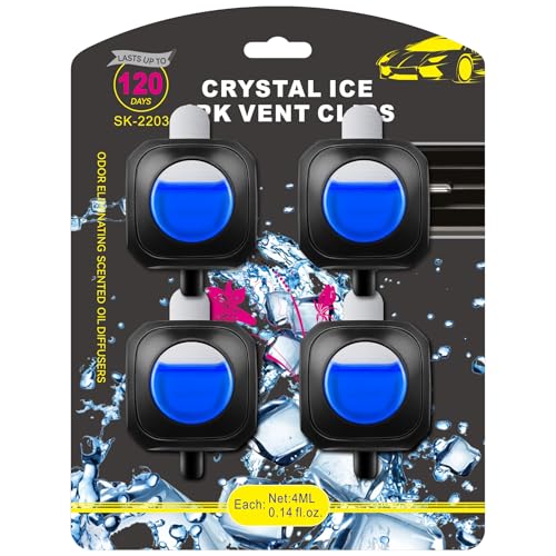 Image of JUSTTOP Crystal Ice Scent Car Air Freshener Clip,Provides Long Lasting Fragrance Holding for Over 120 Days,4 Vent Clips,4ml Each,Car Accessories for Men or Women(Crystal Ice)