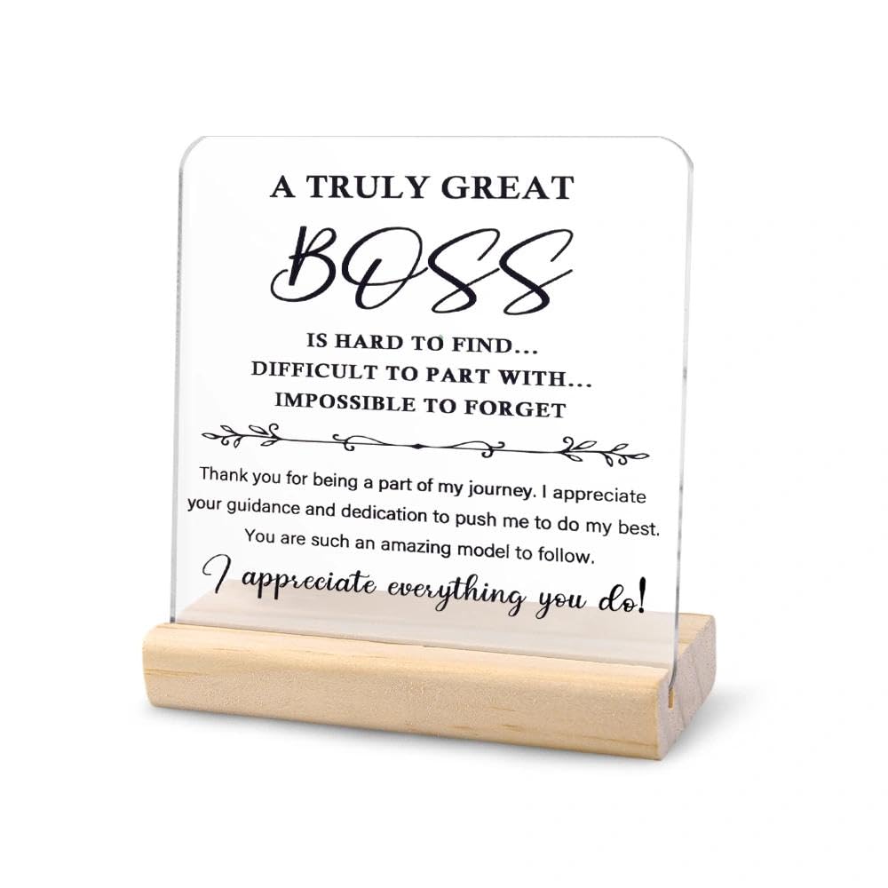 Inspirational Retirement Birthday Gifts for Boss Leaving Gifts for Women Men Appreciation Thank You Gift for Boss Manager A Truly Great Boss Printed Acrylic Plaque with Wooden Base Decorative Signage