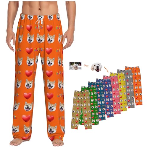 Personalized Pajamas Pants Birthday Gifts with Photo for Mens, Custom Happy Birthday Pj Bottoms Dog Pet Face for Women Lover