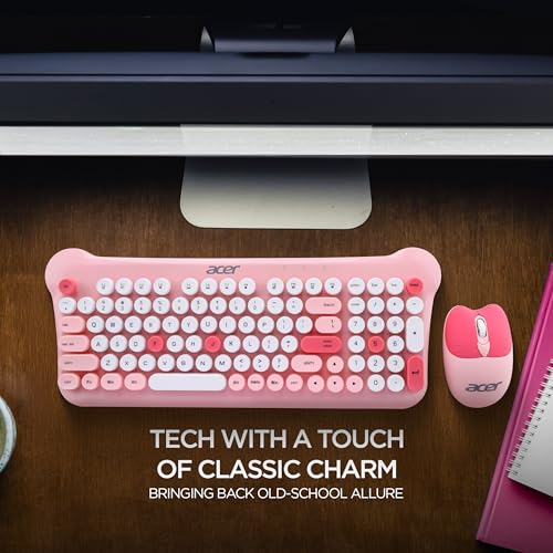 Image of Acer Cuteo Wireless Keyboard and Mouse Combo | 2.4GHz Wireless USB Receiver | Retro Round Keycaps | 1200 DPI Optical Mouse | Plug & Play Compact Design for PC, Laptop, Office & Home Use | Pink