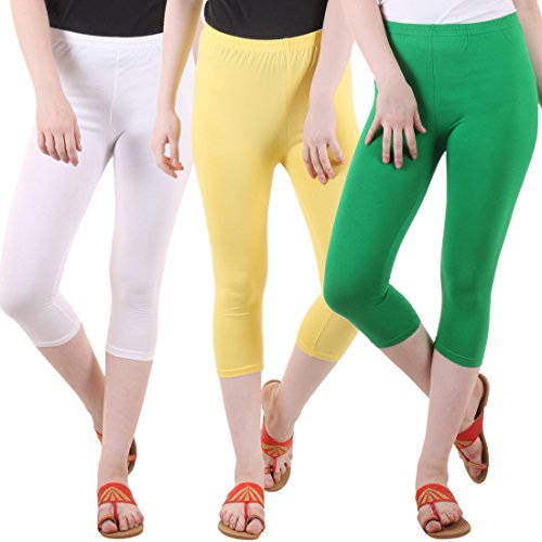 Image of DIAZ Women's Super Combed Cotton Elastane Stretch Slim Fit Printed Capri -Pack of 3