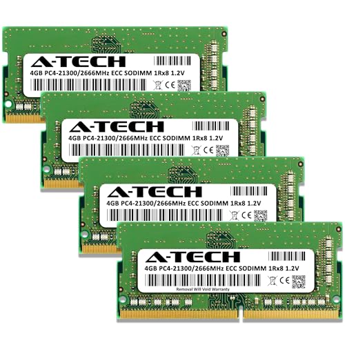 Image of A-Tech 16GB Kit (4x4GB) DDR4 2666MHz PC4-21300 ECC SODIMM 1Rx8 Single Rank 1.2V 260-Pin RAM Memory Upgrade Modules for Microserver, Workstation, and Networking Platforms