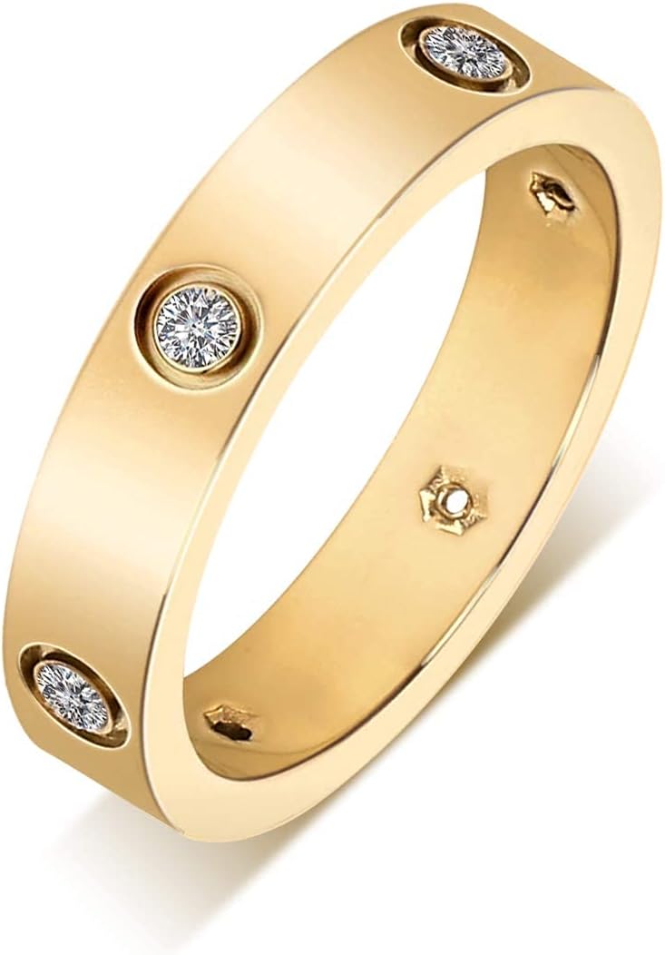 Aojun Fashion Classic 14K Gold Plated Cubic Zirconia Women Stacking Love Ring | Gold Eternity Band for Women | Best Gifts Valentine's Day