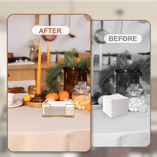 Shonmogar Cocktail Napkin Holder,Gold Square Napkin Holder Fit for 5”x5” Cocktail-Sized Napkins,Glass Napkin Holders for Kitchen Counter Table Party Bar Decor by Shonmogar - Image 3