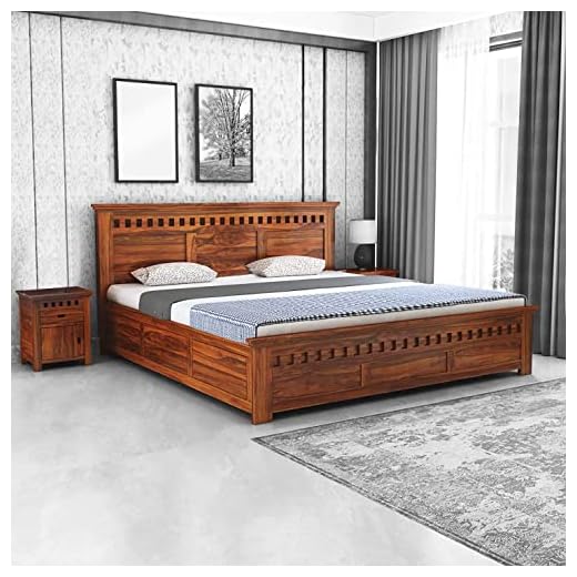 Wooden Craftico Sheesham Wood King Size Double Bed with Box Storage for Bedroom Livig Room Home (Honey Finish)