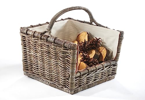 Kobolo Kaminholzkorb Holztrage Holzkorb für Kaminholz Rattan grau mit...