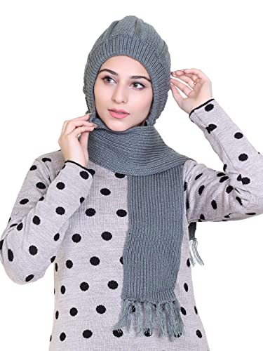 Image of Gajraj Unisex Soft Knitted Winter Warm Woolen Cap with Woolen Lovely Muffler|Fur Cap with Muffler