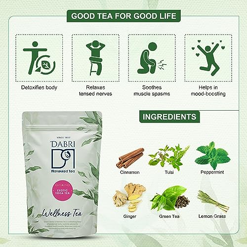 Image of Dabri Exotic Yoga wellness Tea 100 Gms packet|Antioxidant-Rich Organic Blend|Detox tea for Digestive Comfort|Supports Cardiovascular Health,Vitality & Optimizes Blood Flow