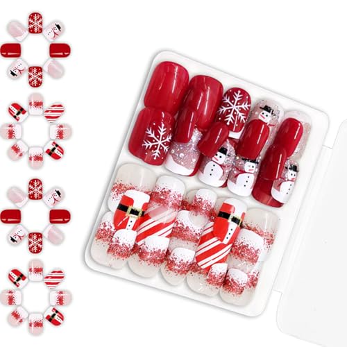 クリスマス付け爪 48 個爪にスノーフレーク冬グリッター装飾ネイルアートアクセサリースティックオン爪
