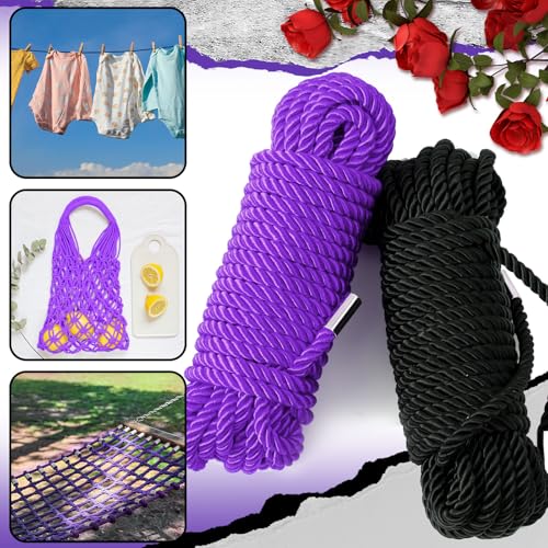 Image of Tisancy 4 Pcs Multifunctional Craft Cord Kit with 2 Soft Silk Macrame Cords and 2 Adjustable Nylon Bracelets, 32.81 ft Twisted Trim Cord for DIY Crafts and Home Decoration(Black, Purple)