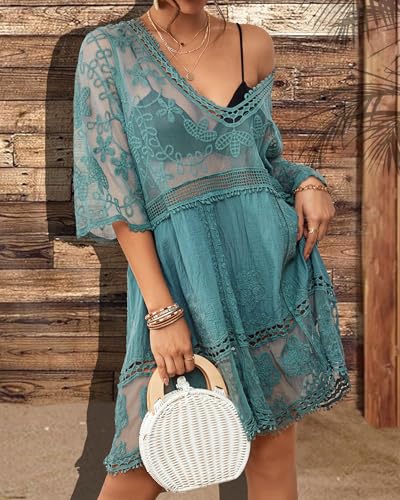 Bsubseach Bathing Suit Cover Ups for Women Sexy V Neck Bikini Beach Cover Up Dress Vacation Outfits Green - Image 3
