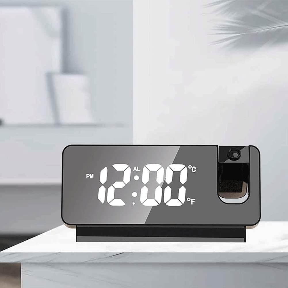 PIKFOS Smart Alarm Clock, Projection Alarm Clock,4-bit LED Display, Temperature Display ,Brightness Adujustment Function Modern, Time Memory Function ,Alarm Clock Mirror Surface for Home Bedroom