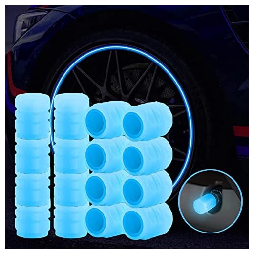 Amdieu Tampas de válvula de pneu de carro fluorescentes universais 4 peças, tampas de pneu brilho de pneu válvula luminosa carro veículo roda brincadeira brilho tampas de poeira capas (azul, 4 peças)