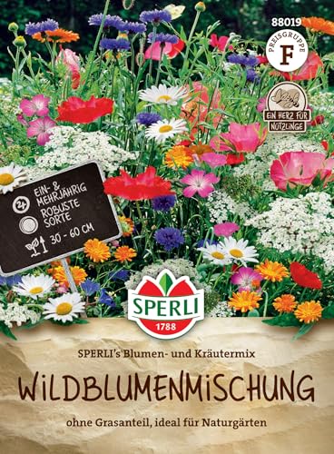 Sperli Mezcla de semillas de flores silvestres SPERLI's Mezcla de flores y hierbas 88019 | Prado de flores perfumadas | Semillas de flores para insectos beneficiosos | Mezcla de flores de una a