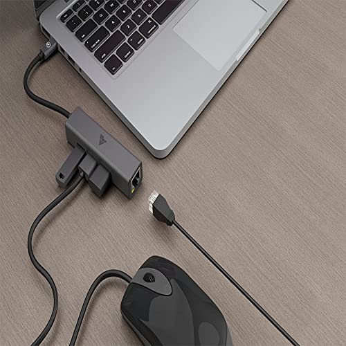 Image of Vaku Luxos USB Type C Hub Ethron 4IN1 multiport USB 3.0 High-Speed Adapter connector (5GBPS) data transfer Converter Extension with RJ45 Ethernet Port docking station USB A Port Compatible with Macbook Air Pro (M1, M2 etc), iPad Pro Air, Laptop, and Other Type C Mobile & Devices