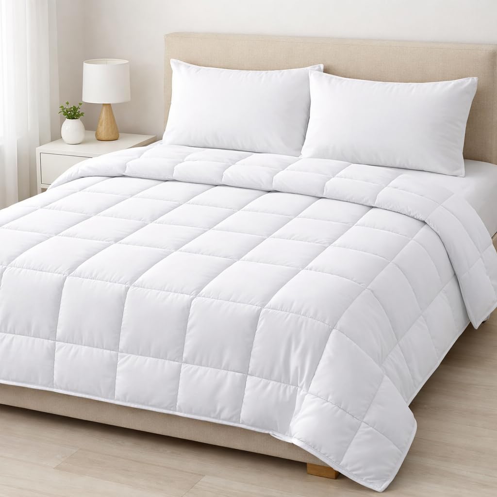 Bright Décor 150Gsm Rajai Double Bed Comforter Blanket, Super Soft Heavy Double Bed Blanket For Winter Quilt, Duvet For All Season, White Solid, Microfiber, 200 TC-image-1