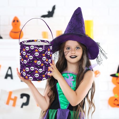 Image of Halloween Buckets Trick or Treat Candy Bucket Gift Basket Goody Bucket for Halloweens Party Supplies(Purple Halloween)