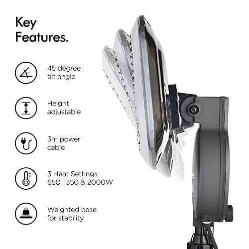 VonHaus Electric Patio Heater 2000W Free Standing Quartz Heating