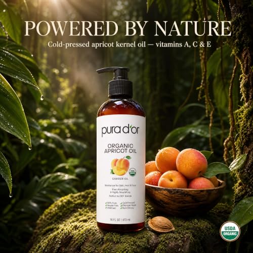 PURA D'OR USDA ORGANIC 100% Pure Apricot Kernel Oil for Hair Face Body 16oz - image 3
