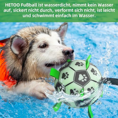 HETOO Hundespielzeug, Hundeball mit Nylon Seil, Premium Hundefußball Spielzeug für Mittlere Große Hunde Indoor & Outdoor Unterhaltung (8 Zoll Glow in Dark)