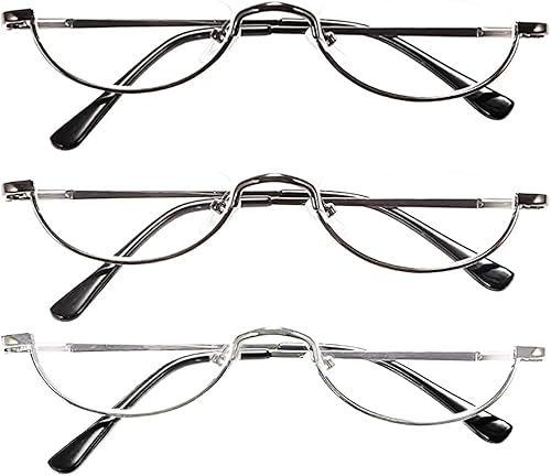 Miniatura 10 de REAVEE Paquete de 4 lentes de lectura retro de aleación de media luna, para mujeres y hombres, medio marco, bisagra de resorte, elegante lector