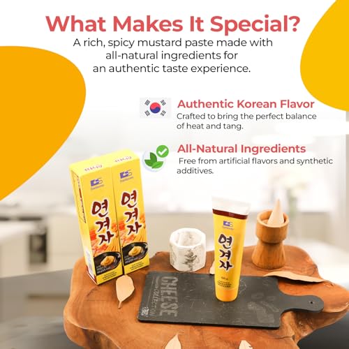 Image of DANSOONY Hot Spicy Korean Yellow Mustard Sauce, Premium Tube Paste, 7.06oz(2pack)