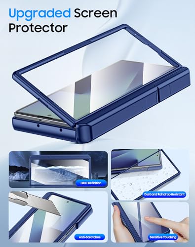 Image of for Samsung Galaxy Z Fold 7 Case with Card Holder RFID Blocking, Built in Slide Lens Cover & Hinge Protection & Kickstand & Screen Protector, Shockproof Wallet Case for Z Fold 7 (Sapphire Blue)