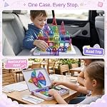 Magnetic Tiles for Kids Travel: 40pcs Portable Mini Building Toy - 30-Sec Iron Case Opens Into 10.6-Inch Play Board - STEM Gift for Toddlers Ages 3-6 - Airplane Road Trip Restaurant