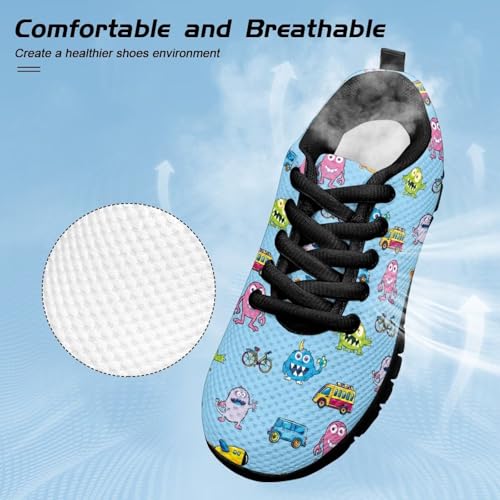 Indoor Anti-Skid Shoes Casual Lace Up Running Sneakers for Boys and Girls Light and Elastic Soft Comfort Travel Shoes for Outdoor US Little Kid 11-13 Big Kid 1-5 Black Sole4