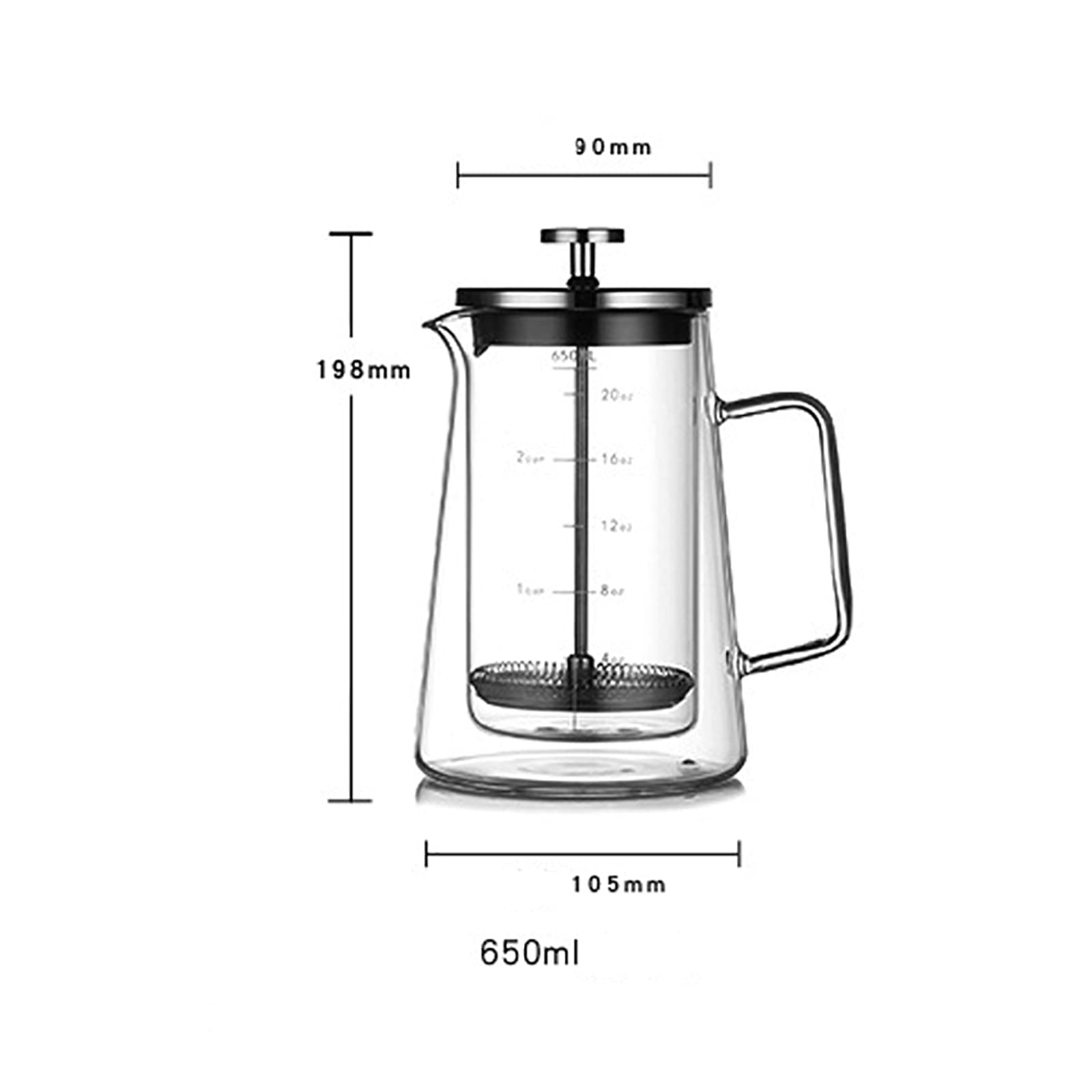 Olla De Prensa De Café Para Elaboración Manual, Cafetera De Prensa Francesa De 650 Ml, Buena Permeabilidad Y Resistencia Al Frío Y Al Calor Repentinos, Para La Cafetería De La Oficina En El Hogar
