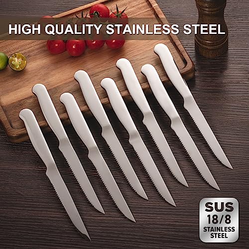 Steak Knives Set of 8, Eisinly Sharp Serrated Knife Set with Sturdy Full Stainless Steel Handle for Kitchen Restaurant Party, 9.5 Inches, Silver - Image 3