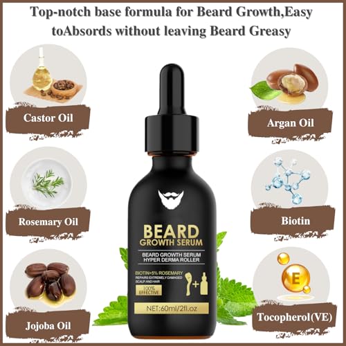 Beard Growth Kit - Beard Growth Oil - Beard Care Kit for Men - With Beard Derma Roller - Beard Kit For for Beard Rapid Growth and Thickening -Gifts For Men Dad Father - Image 3