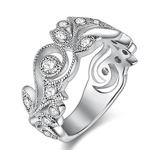 Newshe Vintage Wedding Bands for Women Engagement Eternity Ring Cz 18K White Gold Copper Size 9