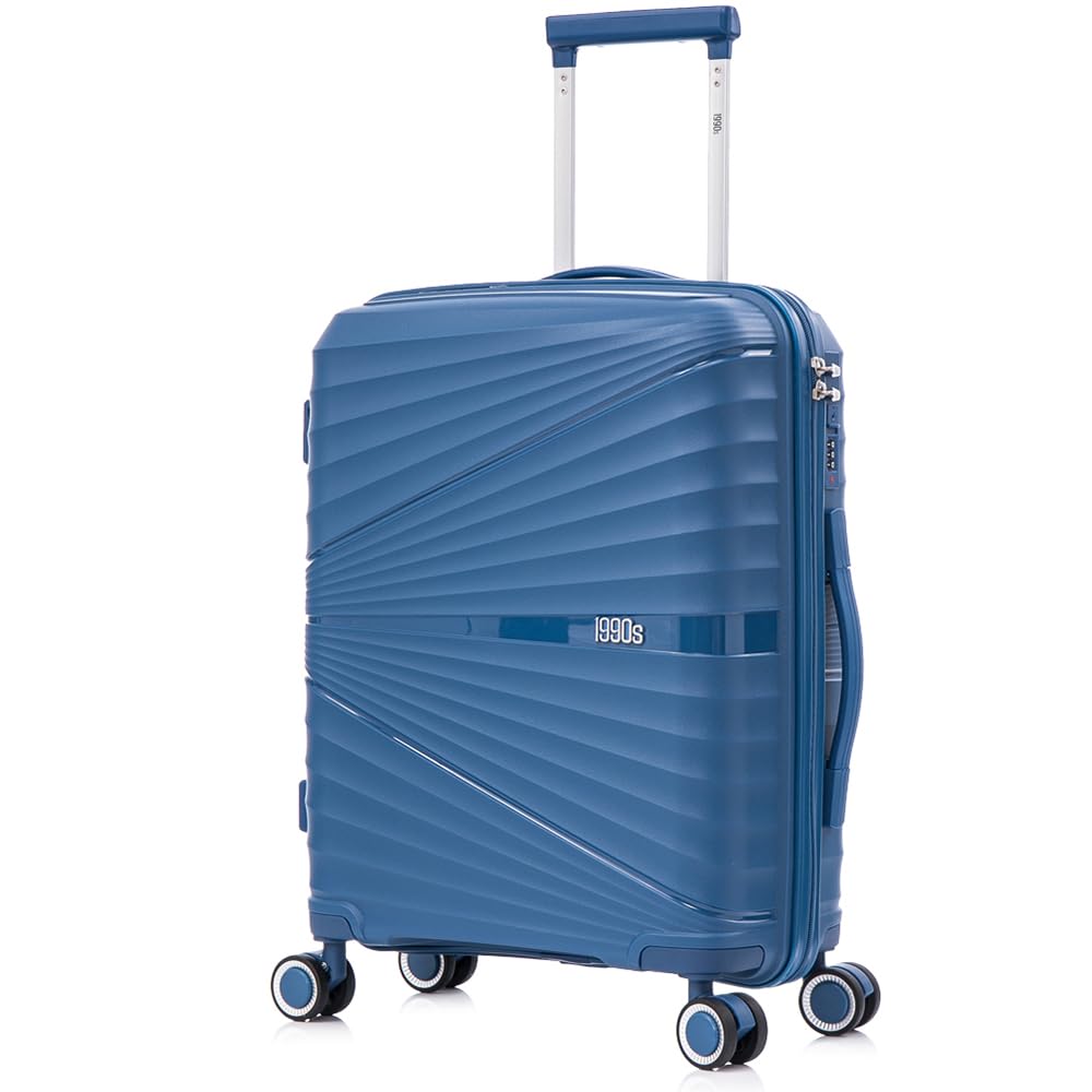 1990s Maleta Mediana expandible Polipropileno 65cm para 23kg (79L)| Maleta semirigida Extensible con 4 Ruedas Giratorias y Candado Incrustada (AzulMarino)