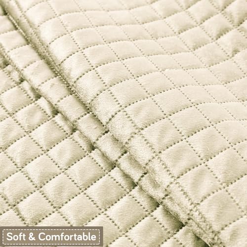 Image of HOKIPO Quilted Sofa Cover 1 Seater for Seat & Back, Washable Kids & Pet Friendly Sofa Cover, 'Quilt Classic' Beige (IN-925-BEIGE*2)