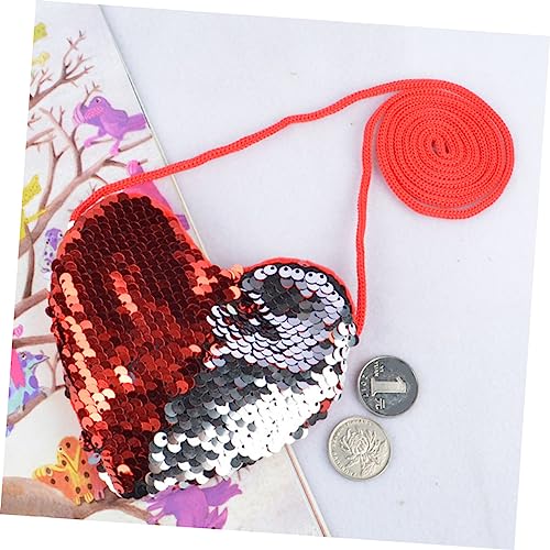 Heart-Shaped Sequin Crossbody Bag for Kids Sparkly Coin Purse Adjustable Strap Stylish Messenger Bag for Children for Parties and Everyday Use2