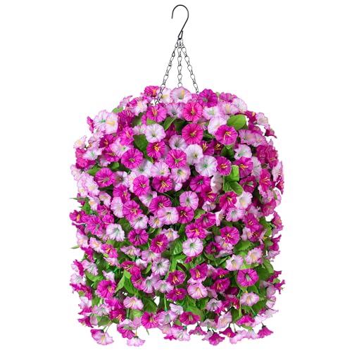 Artificial Fake Hanging Flowers Basket for Spring Decor Faux Silk Flower in Planter for Summer Outdoor Artificial Floral for Home Porch YardDouble Lotus
